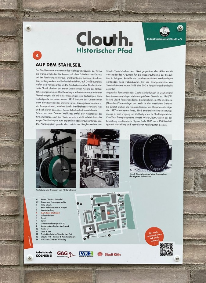 Schild des historischen Pfads Clouth